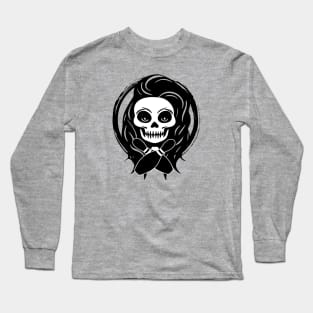 Female Bowling Skull and Bowling Pins Long Sleeve T-Shirt